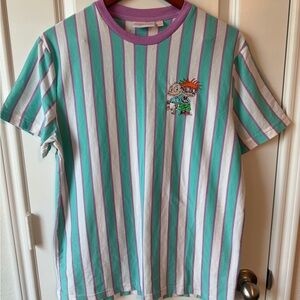 ⚡️Vintage Striped Tee with Purple Trim and Cartoon Patch